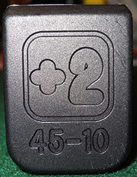 detail, Glock 21 10-round magazine with '+2' base plate